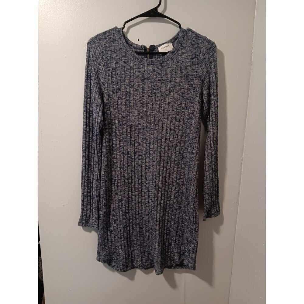 Women's Medium Everly Ribbed Heathered Blue Gray Sweater Dress